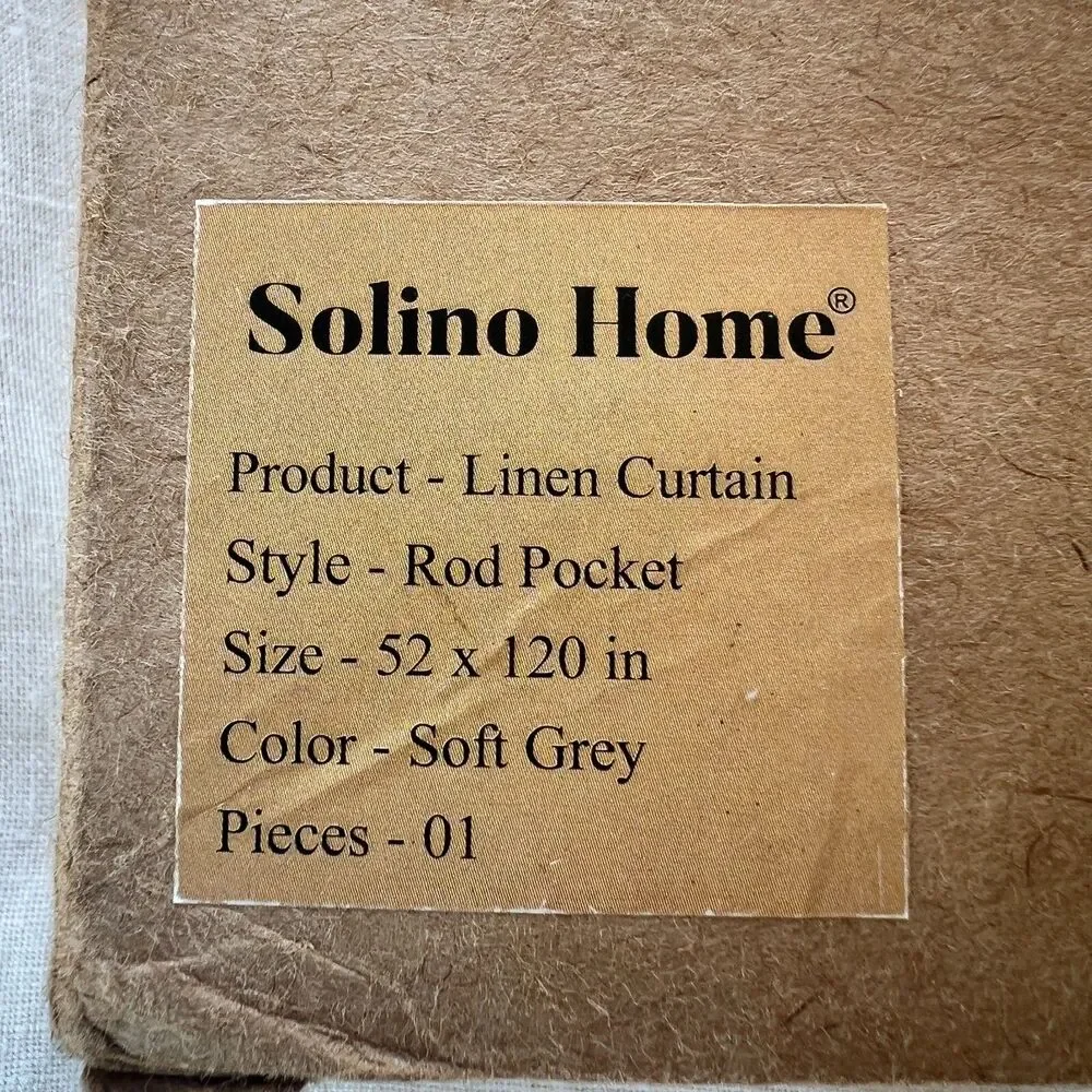 Solino Home 100% Pure Linen Curtains 52 x 120 soft gray 1 panel new rod pocket